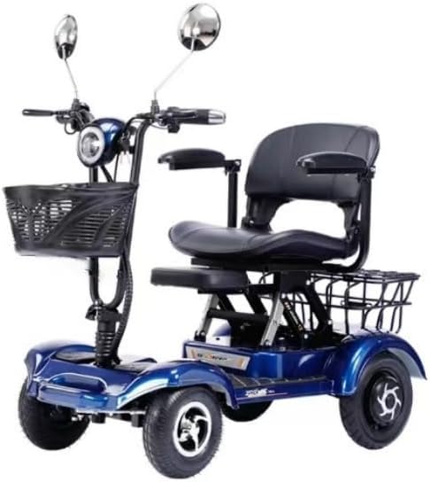 Scooters Eléctricos de 4 Ruedas,Silla de Ruedas Eléctrica Móvil para Adultos Mayores Scooters Eléctricos Plegables de 380W para Adultos Mayores,48v20ah Carga: 200kg(440lb) Autonomía hasta 25 Millas (Azul /Motor doble)