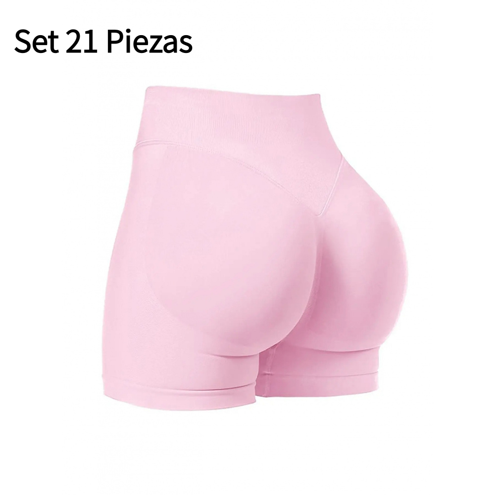Set 21 Piezas Shorts Deportivos para Mujer Sin Costuras Cintura Alta Efecto Push Up Realce de Glúteos Yoga Fitness Running