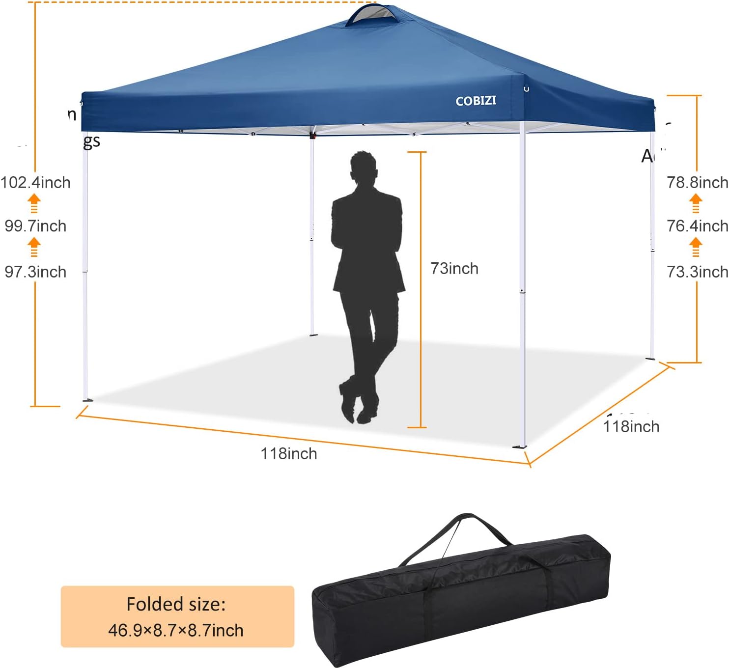 COBIZI - Toldo desplegable de 10 x 20 Pulgadas con 6 Paredes Laterales, toldo Impermeable para Eventos al Aire última intervensión, UPF 50+ cenador portátil para Fiestas, Playa, Camping, Boda,