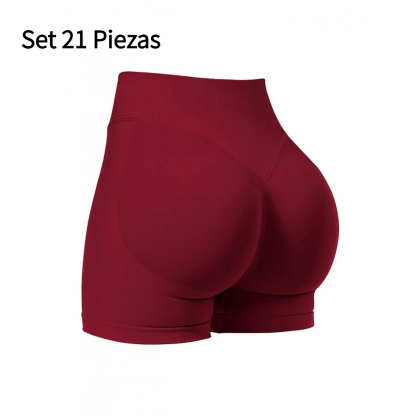Set 21 Piezas Shorts Deportivos para Mujer Sin Costuras Cintura Alta Efecto Push Up Realce de Glúteos Yoga Fitness Running