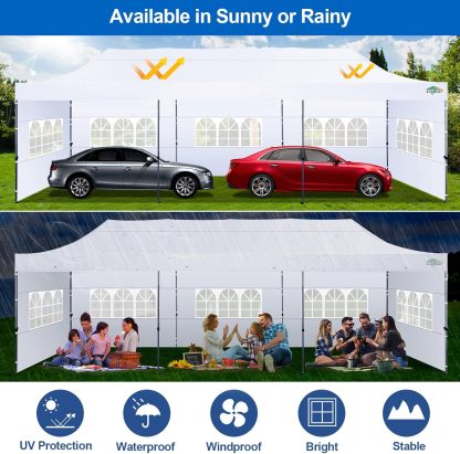COBIZI - Toldo desplegable de 10 x 20 Pulgadas con 6 Paredes Laterales, toldo Impermeable para Eventos al Aire última intervensión, UPF 50+ cenador portátil para Fiestas, Playa, Camping, Boda,