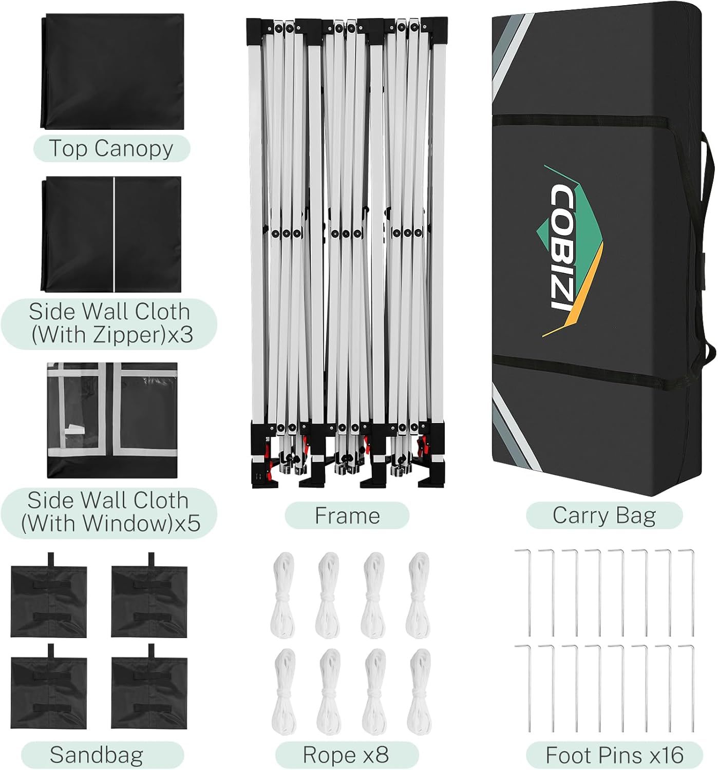 COBIZI - Toldo desplegable de 10 x 20 Pulgadas con 6 Paredes Laterales, toldo Impermeable para Eventos al Aire última intervensión, UPF 50+ cenador portátil para Fiestas, Playa, Camping, Boda,
