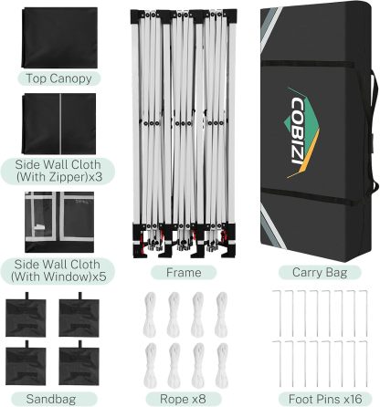 COBIZI - Toldo desplegable de 10 x 20 Pulgadas con 6 Paredes Laterales, toldo Impermeable para Eventos al Aire última intervensión, UPF 50+ cenador portátil para Fiestas, Playa, Camping, Boda,
