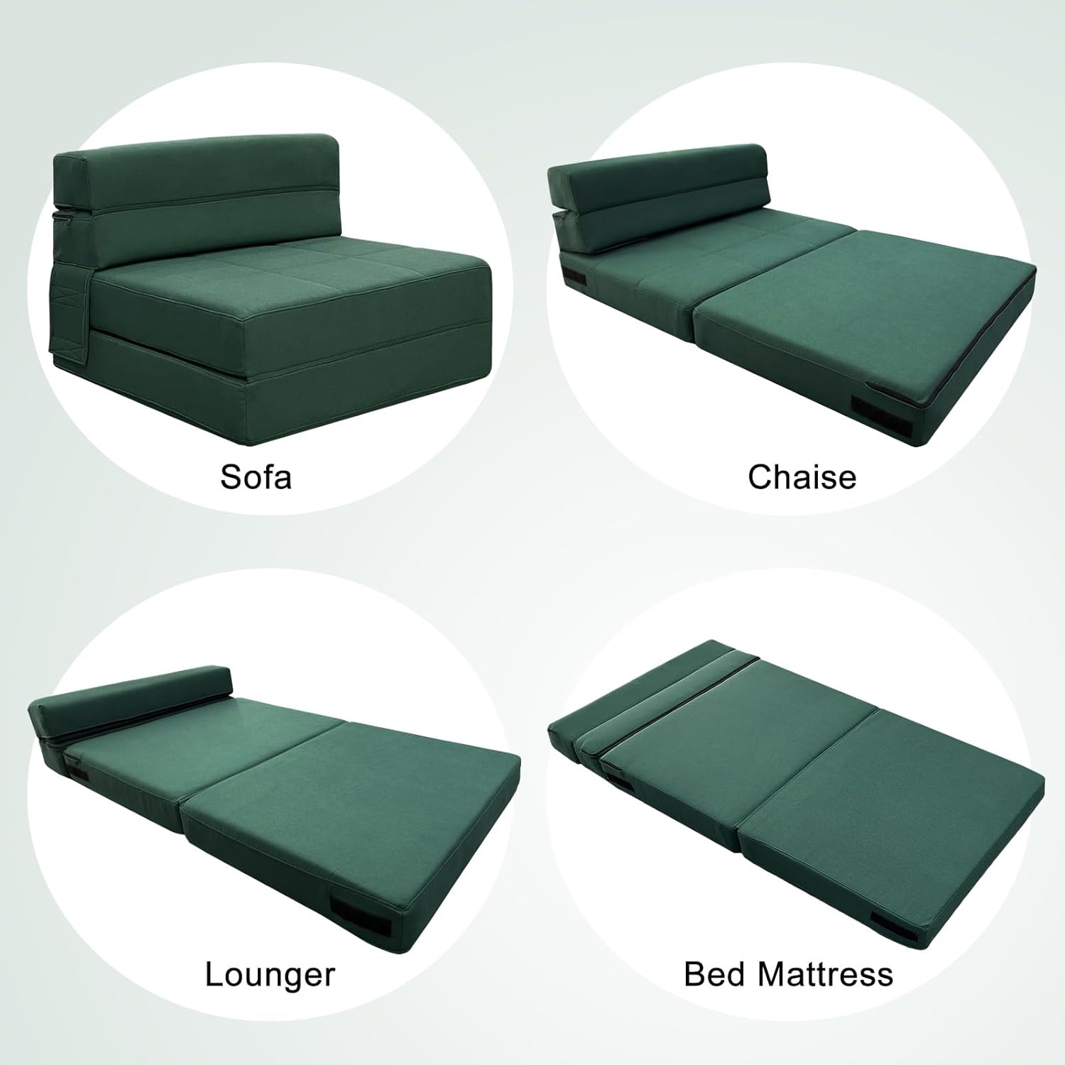 Silla reclinable Anoner, sofá cama plegable de 152 cm, diván con 2 cojines, funda lavable de espuma viscoelástica tamaño queen, color gris claro
