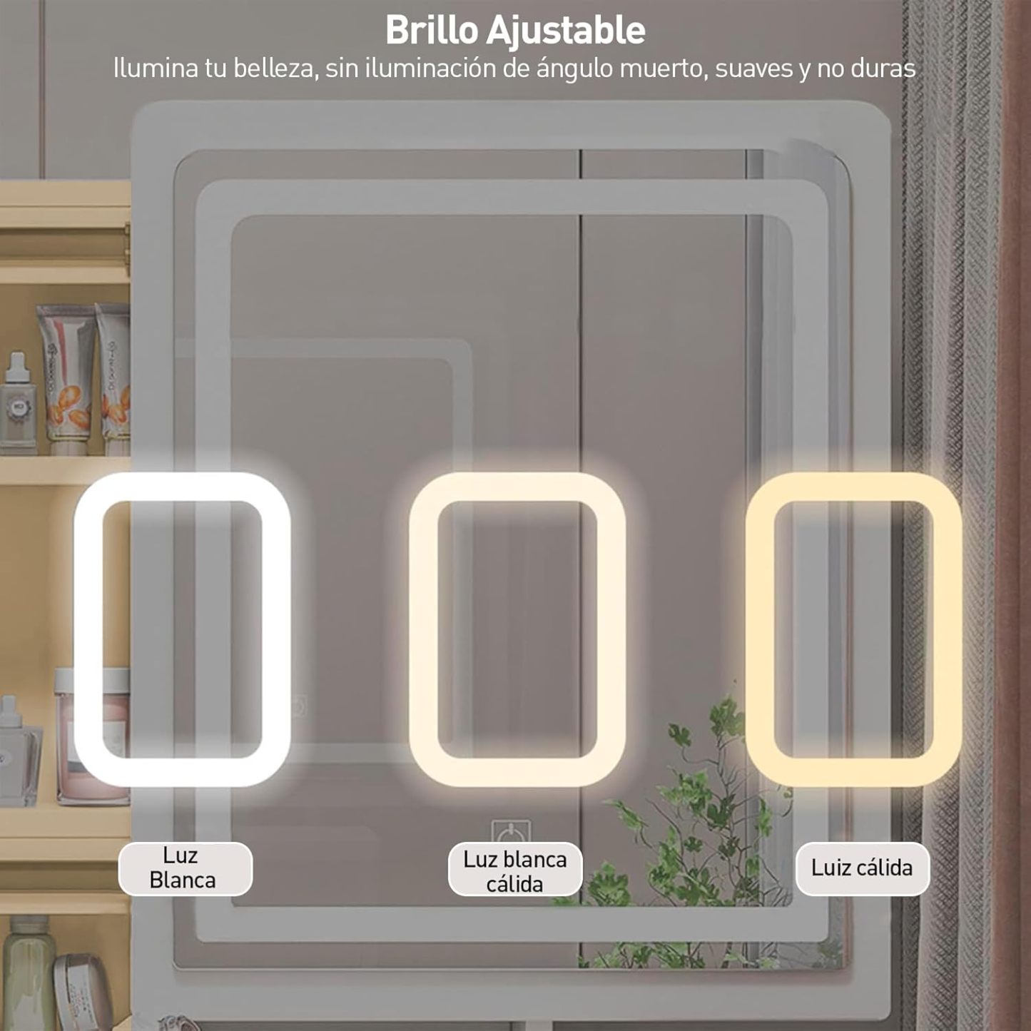 Bluelander Tocador De Niña, Tocador Vanity, Tocador para Niña, Vanity Tocador Hollywood, Tocador de Maquillaje con 4 Cajones, Estantes Ocultos, Incluye Taburete Acolchado, Espejo Led (Gris Claro)