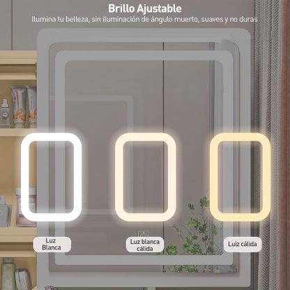 Bluelander Tocador De Niña, Tocador Vanity, Tocador para Niña, Vanity Tocador Hollywood, Tocador de Maquillaje con 4 Cajones, Estantes Ocultos, Incluye Taburete Acolchado, Espejo Led (Gris Claro)