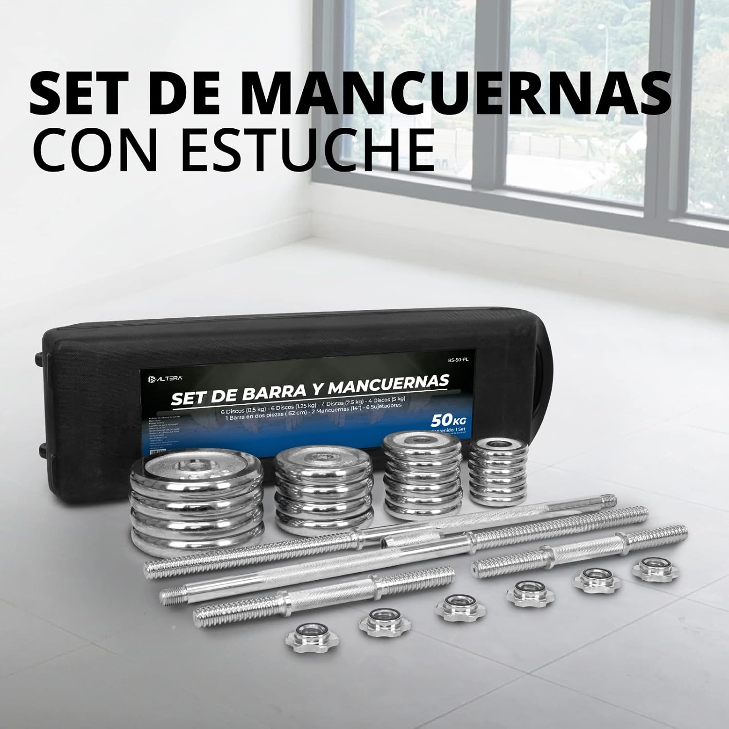 Altera Set de Mancuernas y Discos, Pesas Ajustables con Estuche para Ejercicio