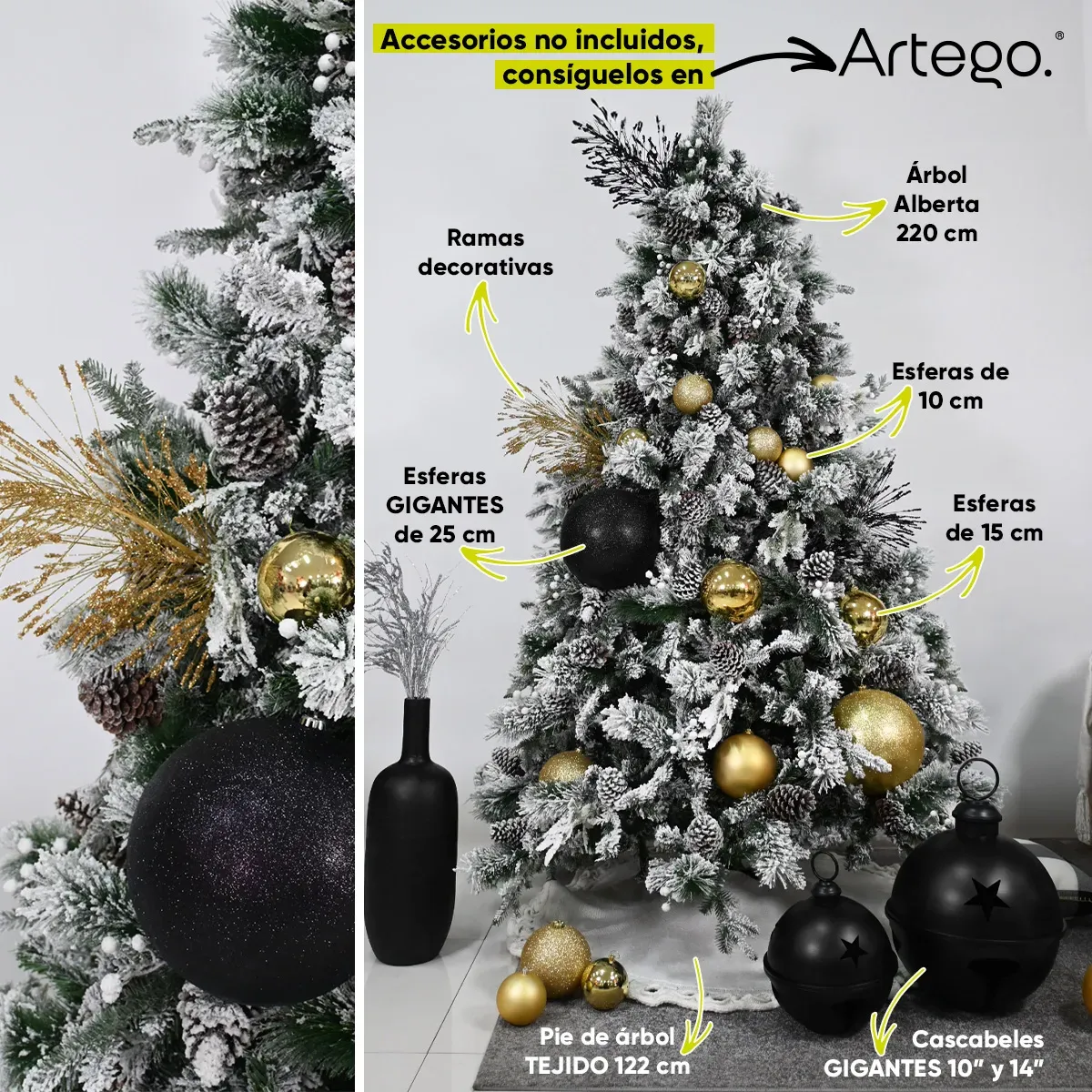 Árbol Navideño Nevado Alberta 1600ramas Piñas Gigantes 2.2m