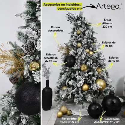 Árbol Navideño Nevado Alberta 1600ramas Piñas Gigantes 2.2m