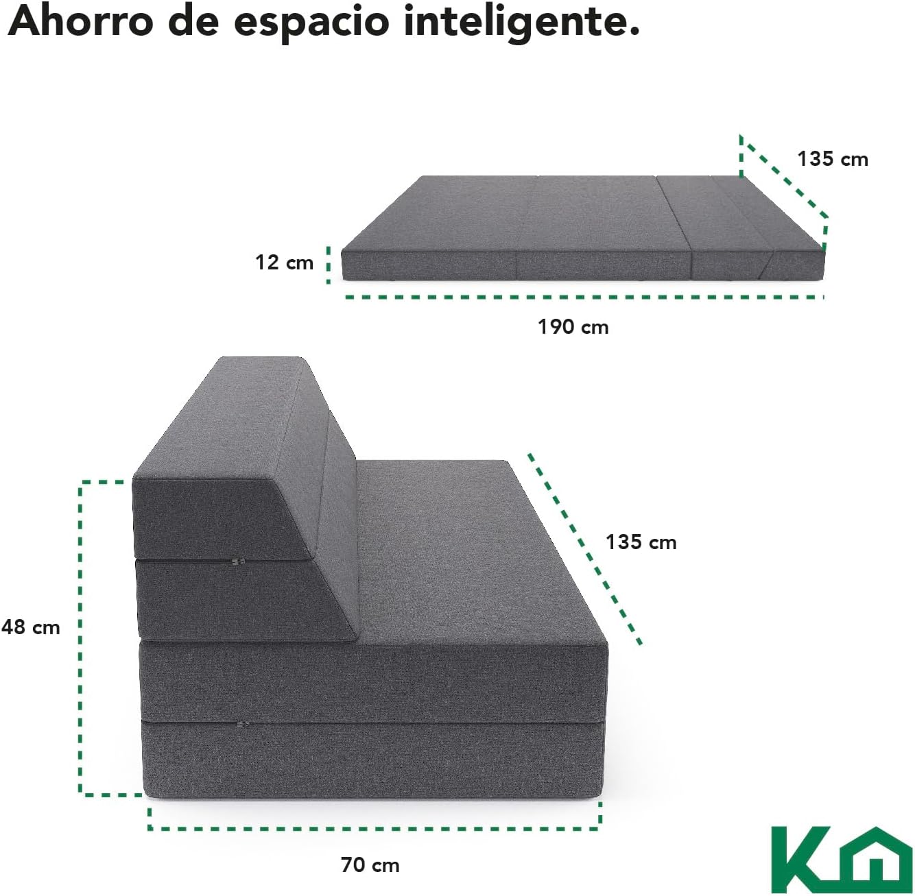 Kingshouse | Sofá Cama Matrimonial Plegable - Sillón Multifuncional y Convertible 2 en 1 - Relleno de Espuma de Alta Densidad - Funda Desmontable - Soporte Ergonómico y Suavidad Hogar, Sala, Recámara