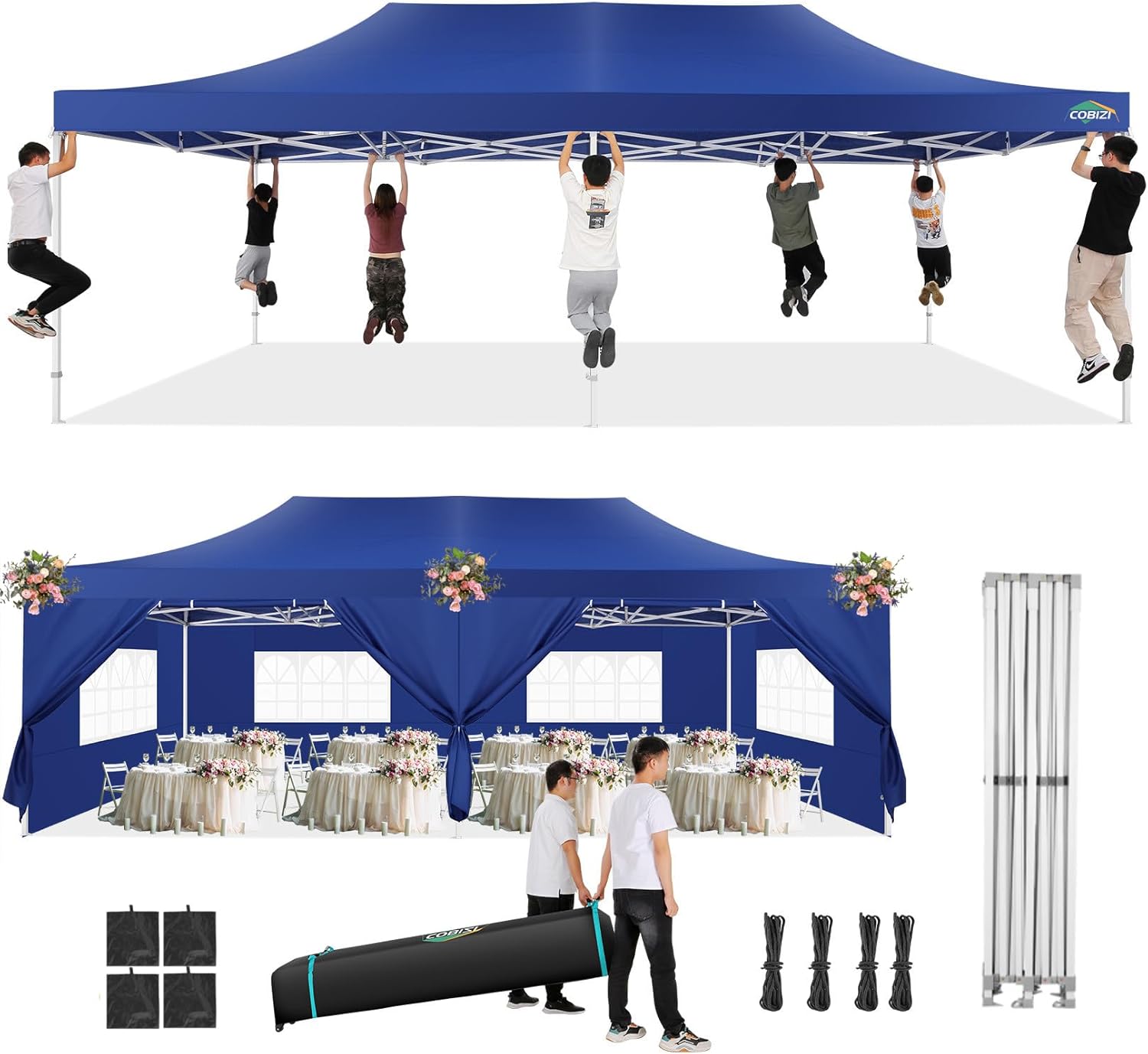 COBIZI - Toldo desplegable de 10 x 20 Pulgadas con 6 Paredes Laterales, toldo Impermeable para Eventos al Aire última intervensión, UPF 50+ cenador portátil para Fiestas, Playa, Camping, Boda,