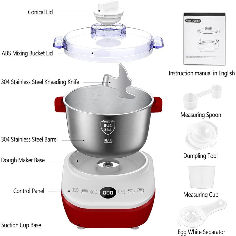 Amasadora eléctrica DoughChief de 7 litros con función de fermentación, amasadora con bol de acero inoxidable 304, control por microprocesador, panel táctil frontal y fácil de limpiar, ideal para pan y pizza.
