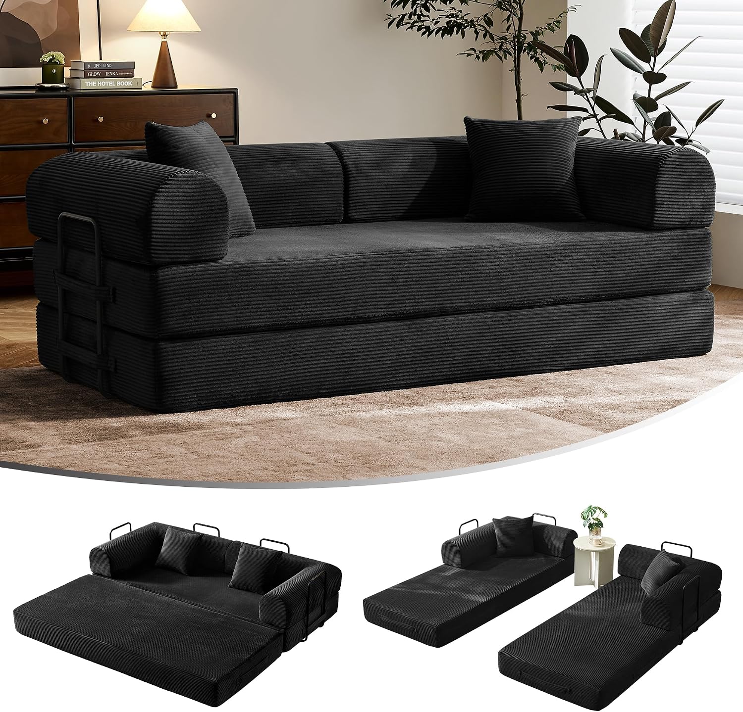 🛋️ Sofá Cama Convertible 79 Pulgadas, Diseño Deshuesado, Mueble Multifuncional para Sala de Estar, Colores Beige y Blanco