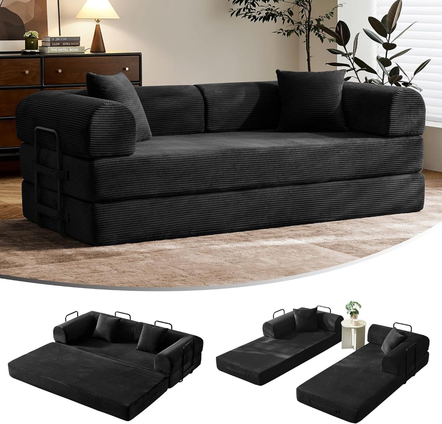 🛋️ Sofá Cama Convertible 79 Pulgadas, Diseño Deshuesado, Mueble Multifuncional para Sala de Estar, Colores Beige y Blanco