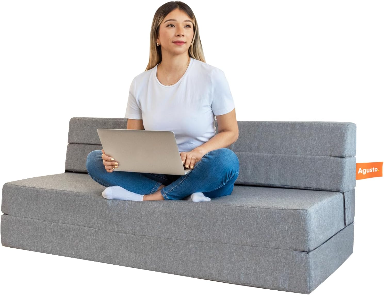 AGUSTO Sofá Cama Matrimonial Multifunción Colchon Plegable Futon Chaise Sillon Puff (Gris Oxford)