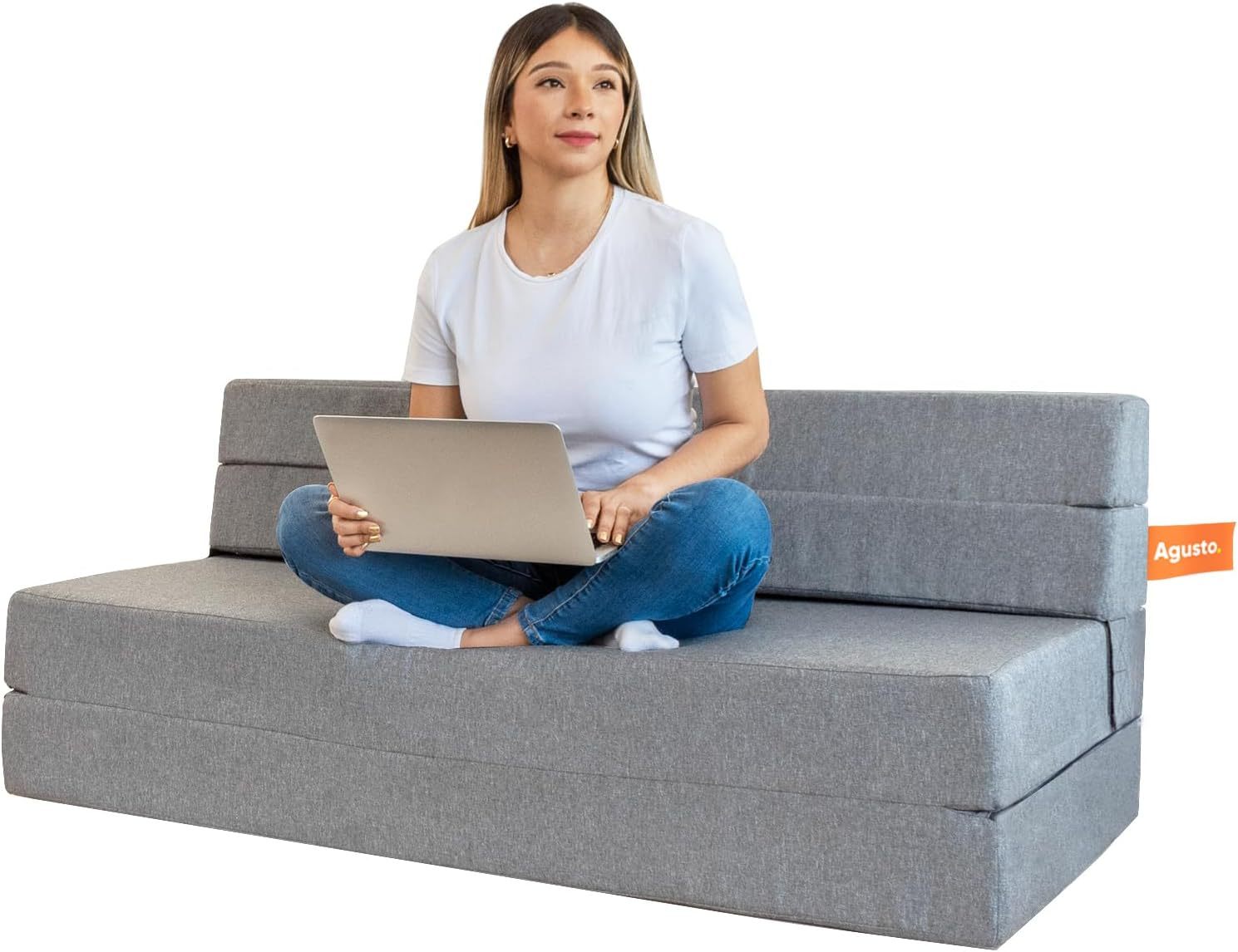 AGUSTO Sofá Cama Matrimonial Multifunción Colchon Plegable Futon Chaise Sillon Puff (Gris Oxford)