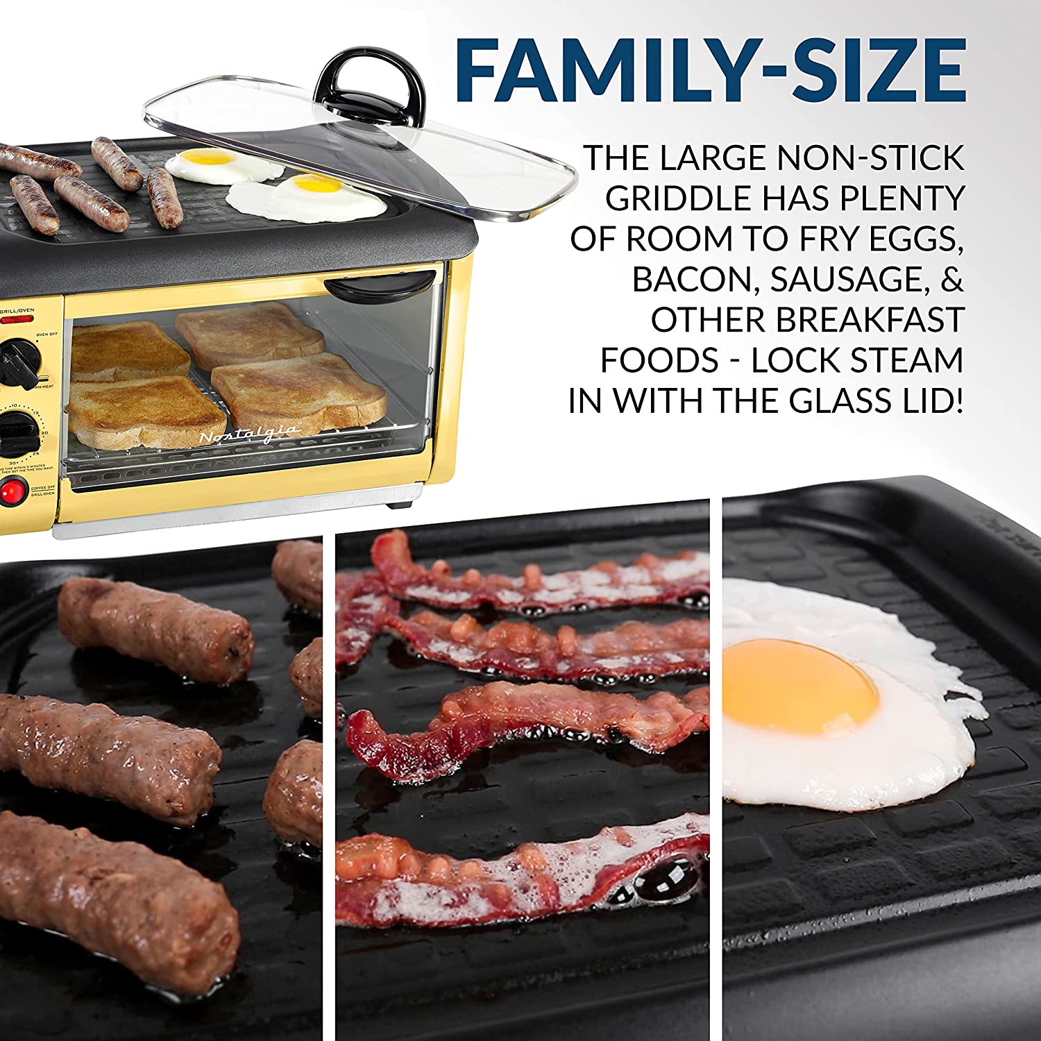 NOSTALGIA BST3RR Retro 3-in-1 Family Size Breakfast Station, Red