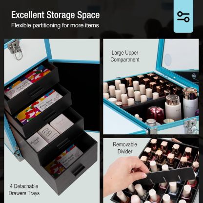 Icoget - Mesa portátil de uñas para enseñanza de uñas, mesa de manicura enrollable mejorada, estación de maquillaje con altavoz Bluetooth y luz LED, carrito organizador de computadora plegable de