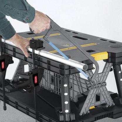 Mesa plegable portátil de uso rudo, soporte de almacenamiento de herramientas, banco de trabajo y caballete con abrazaderas de 12 pulgadas