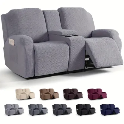 Juego clsico de fundas para silln reclinable de consola central de 8 piezas: polister elstico y spandex con cierre elstico, funda para muebles lavable a mquina de dise?o de una sola pieza para silln de masaje de teatro de 2 asientos