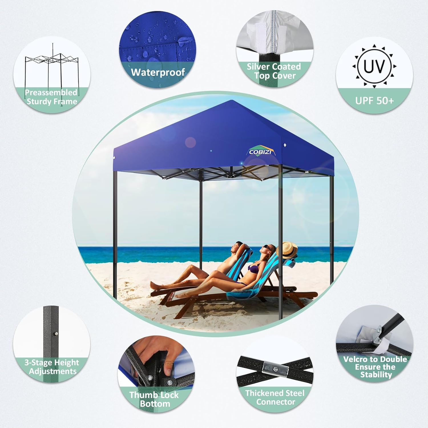 COBIZI - Toldo desplegable de 10 x 20 Pulgadas con 6 Paredes Laterales, toldo Impermeable para Eventos al Aire última intervensión, UPF 50+ cenador portátil para Fiestas, Playa, Camping, Boda,
