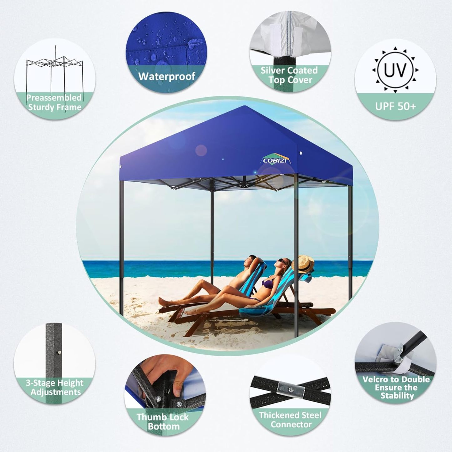 COBIZI - Toldo desplegable de 10 x 20 Pulgadas con 6 Paredes Laterales, toldo Impermeable para Eventos al Aire última intervensión, UPF 50+ cenador portátil para Fiestas, Playa, Camping, Boda,