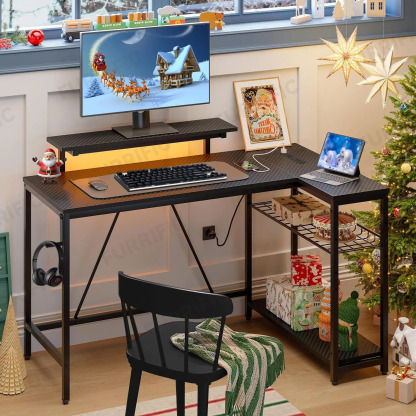 Furrific®escritorio Gamer En L Con Luz Led Y Regleta Enchufe