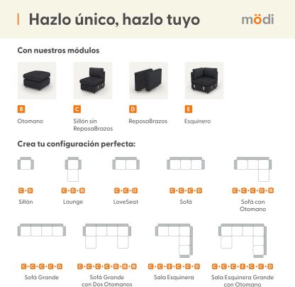 MODISOFA - Sofá Sala Esquinera Modular con Otomano | 6 Plazas | Beige | + Pillow Pack | Fácil de Ensamblar y Adaptable | Envío Gratis