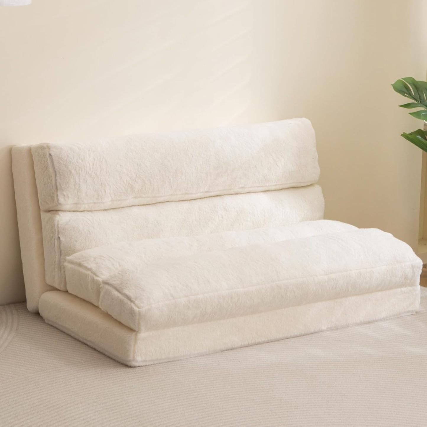 MAXYOYO - Puf plegable para sofá, cama, colchón de piso para adultos, extra grueso, 6 pliegues, sofá para recámara, sala de estar, beige, 135 x 240 cm
