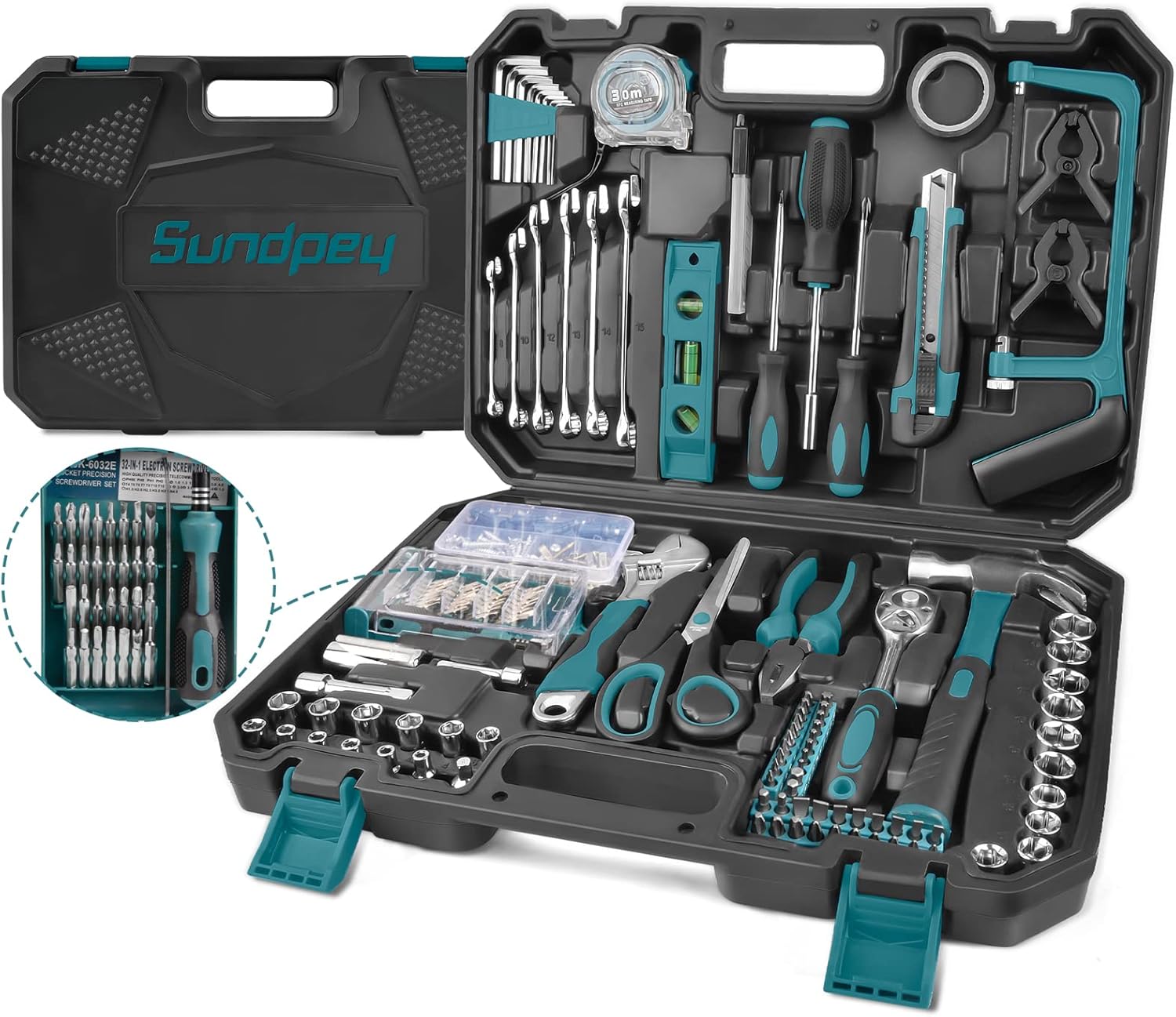Sundpey - Caja de herramientas llena, 379 piezas, conjunto de herramientas generales para el hogar/reparación de coche, caja de almacenamiento con cajón, conjunto de herramientas generales para el