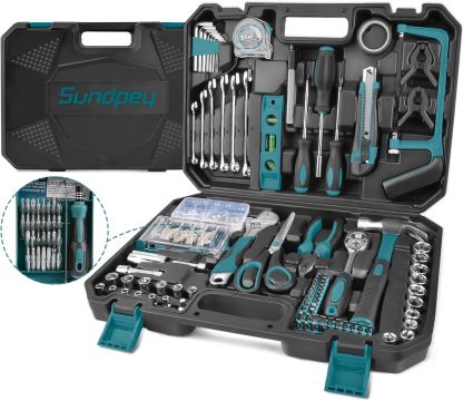 Sundpey - Caja de herramientas llena, 379 piezas, conjunto de herramientas generales para el hogar/reparación de coche, caja de almacenamiento con cajón, conjunto de herramientas generales para el