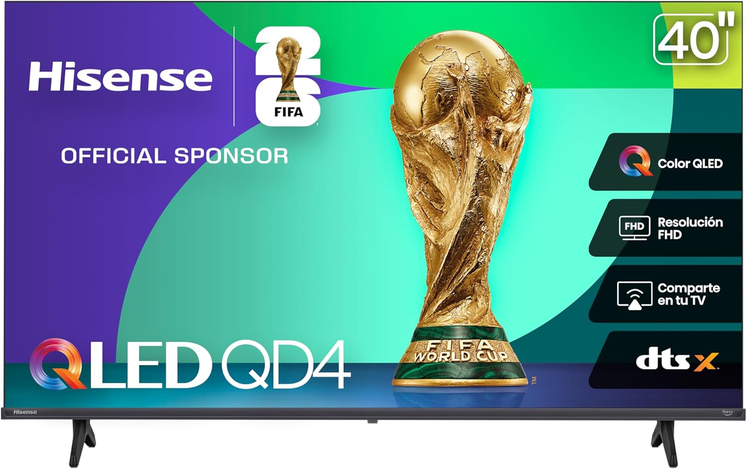 Hisense televisión QD6S Pantalla 65“ Pulgadas, QLED 4K Smart TV，AI 4K Upscaler,Dolby Vision·Atmos，Modo de Protección Ocular，Game Mode Plus，Fire TV【Patrocinador Oficial de FIFA World Cup 2026™】