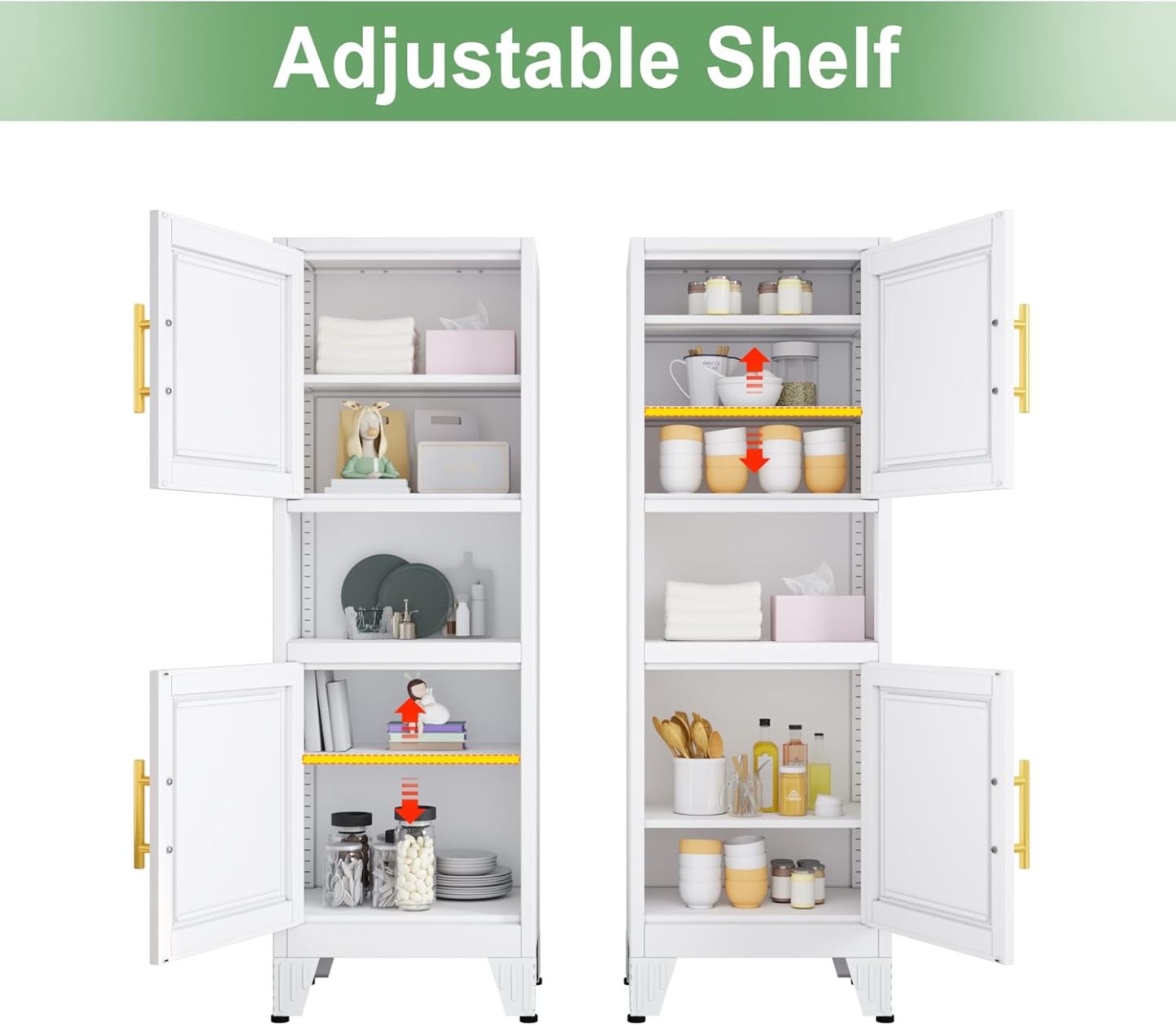 Ckzbx Gabinete de cocina de metal de 61 pulgadas de alto con 4 puertas, armarios de baño, 2 estantes ajustables para cocina, oficina en casa, sala de estar, comedor (negro)