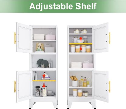 Ckzbx Gabinete de cocina de metal de 61 pulgadas de alto con 4 puertas, armarios de baño, 2 estantes ajustables para cocina, oficina en casa, sala de estar, comedor (negro)