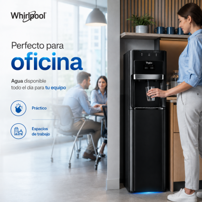 Whirlpool WK5915BD Dispensador de Agua con Garrafón Oculto, Agua Fría y Caliente, Indicador LED, Diseño Moderno