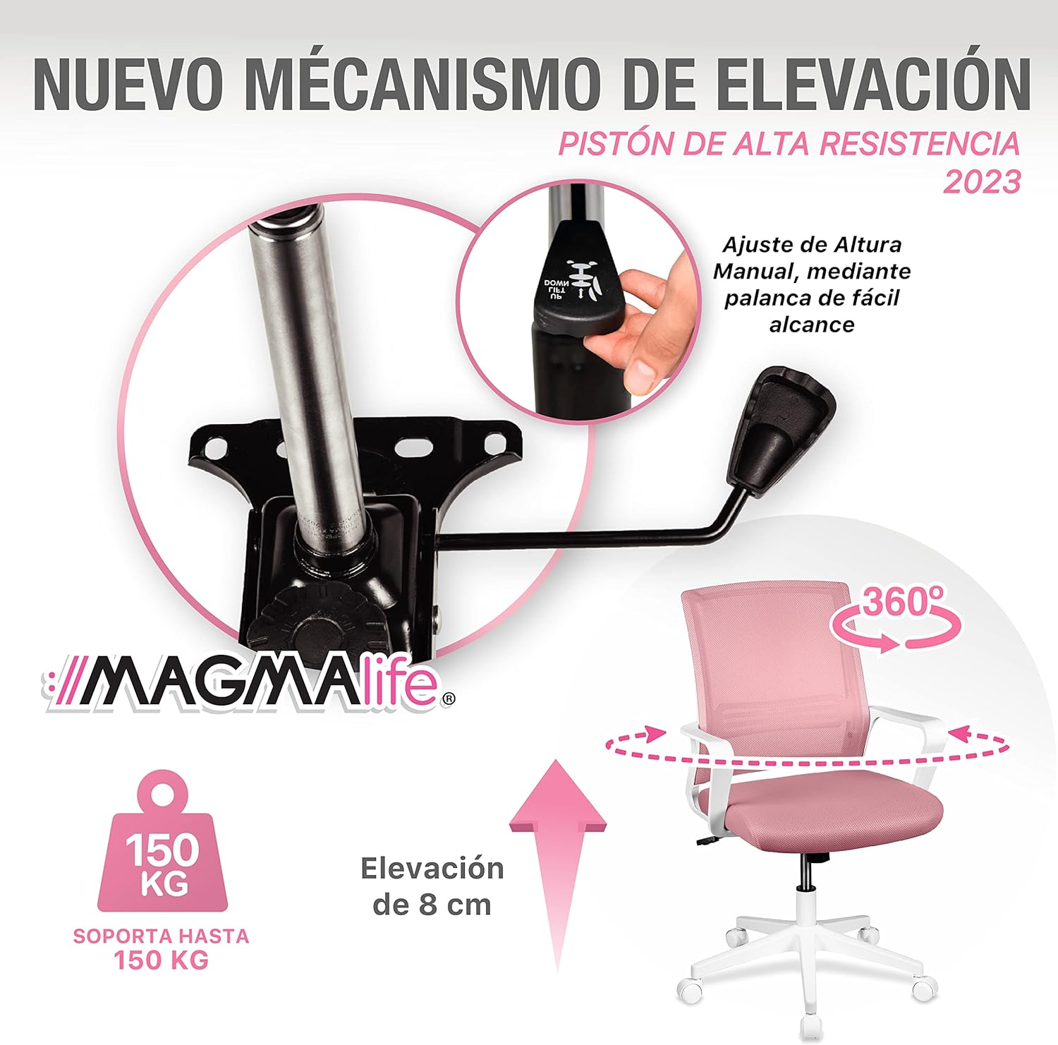 MAGMALIFE Silla Ergonómica de Escritorio con Respaldo de Malla Transpirable, Moderna y Elegante, Silla Giratoria con Soporte Lumbar y Cómodos Descansabrazos (Azul Cerúleo)