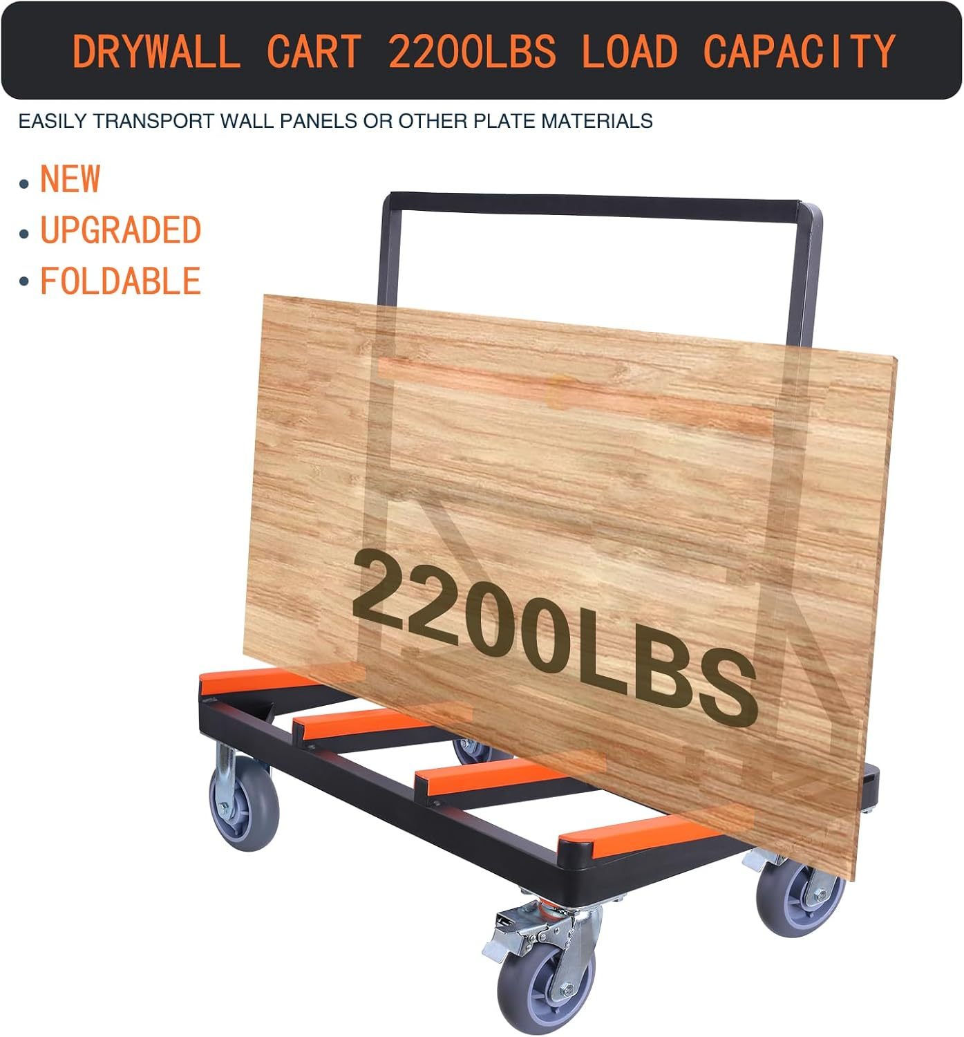 Carrito plegable para paneles de yeso, resistente, carga de plataforma de yeso de 2000 libras, carrito de panel con cubierta grande extendida, panel de madera contrachapada de madera contrachapada y