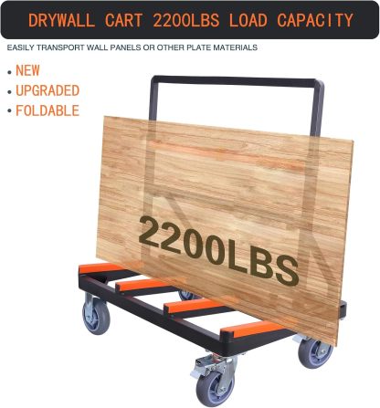 Carrito plegable para paneles de yeso, resistente, carga de plataforma de yeso de 2000 libras, carrito de panel con cubierta grande extendida, panel de madera contrachapada de madera contrachapada y