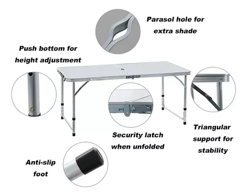 Mesa Plegable Portafolio Aluminio 1.2m Jardín Con 4 Sillas