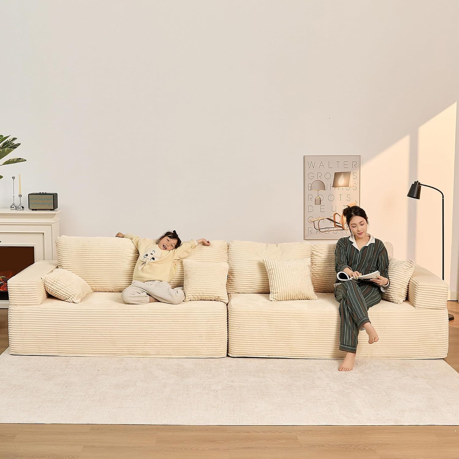 🛋️ Afuson Sofá Modular Seccional en Forma L de 107 Pulgadas, Asiento Profundo, Tapicería de Pana, Sin Montaje, Diseño Deshuesado para Sala de Estar