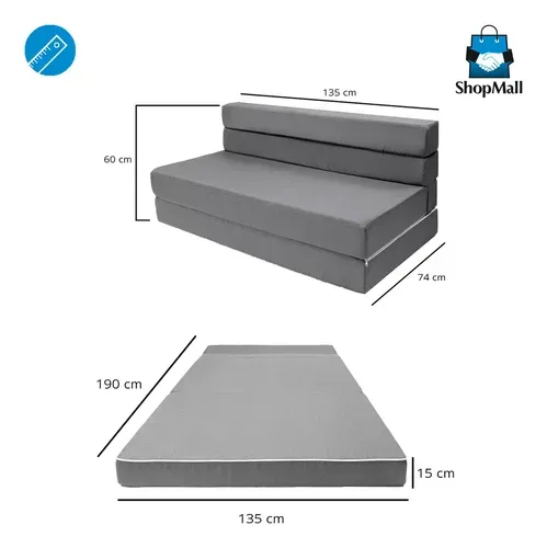 Sofa Cama Sillon Plegable Matrimonial Colchon Plegable Gris