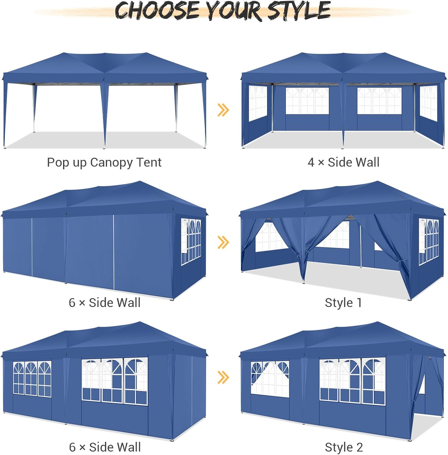 COBIZI - Toldo desplegable de 10 x 20 Pulgadas con 6 Paredes Laterales, toldo Impermeable para Eventos al Aire última intervensión, UPF 50+ cenador portátil para Fiestas, Playa, Camping, Boda,