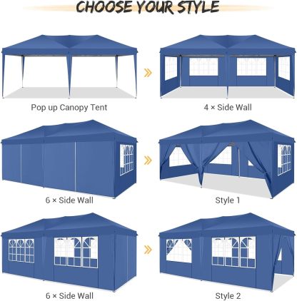 COBIZI - Toldo desplegable de 10 x 20 Pulgadas con 6 Paredes Laterales, toldo Impermeable para Eventos al Aire última intervensión, UPF 50+ cenador portátil para Fiestas, Playa, Camping, Boda,