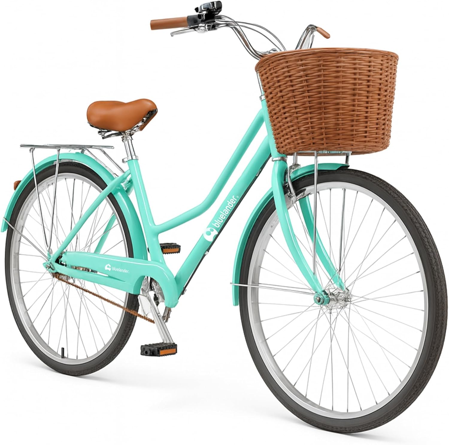 Bluelander Bicicleta Urbana, Bicicleta Rodada 26, Bicicletas, Marco, Estructura de Acero con Canasta para Bicicleta, Bicicleta para Adulto, Diseño Clásico Vintage