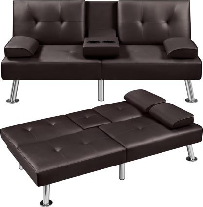 Yaheetech - Sofá Cama Convertible Ajustable, Moderno sillón reclinable de Piel sintético para el hogar, sofá Cama Plegable, Cama de Invitados, reposabrazos extraíbles, portavasos 3 ángulos, Capacidad