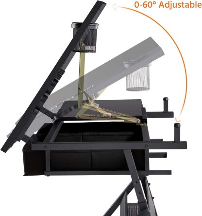 Yaheetech - computadora de arte blanco ajustable en altura para adultos, mesa inclinable de dibujo con computadora extragrande y cajones, juego de mesa y silla plegable para manualidades con taburetes