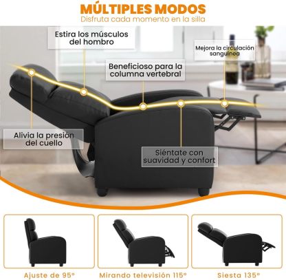 FABATO Sillon Individual - Sillon Reclinable Adultos Tipo Cine 8 Modos de Masaje con Soporte Lumbar, Reposapiés Retráctil y 3 Posiciones - Tu Sofa Adulto de Cuero Ideal para tu casa (Negro)