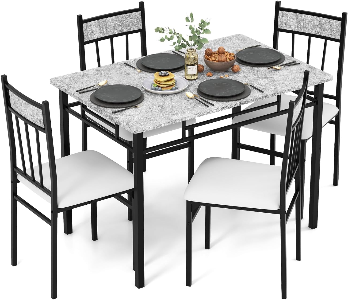 Tangkula - Juego de Mesa de Comedor FR 4, Mesa de Cocina y sillas con Marco de Metal y Asiento Acolchado, Juego de 4 mesas de Comedor y sillas para Comedor, Ahorro de Espacio