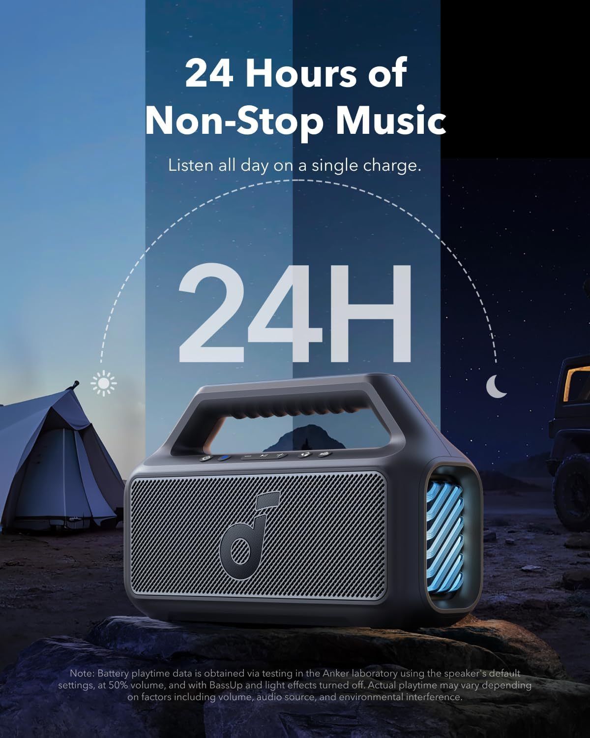 Soundcore Boom 2 bocina, 60W RMS y Tecnología BassUp, 24 Horas de reproducción, Sincroniza +100 Altavoces, IPX 7 y flotación, Altavoz Inalámbrico, Portátil Bluetooth, Party Box