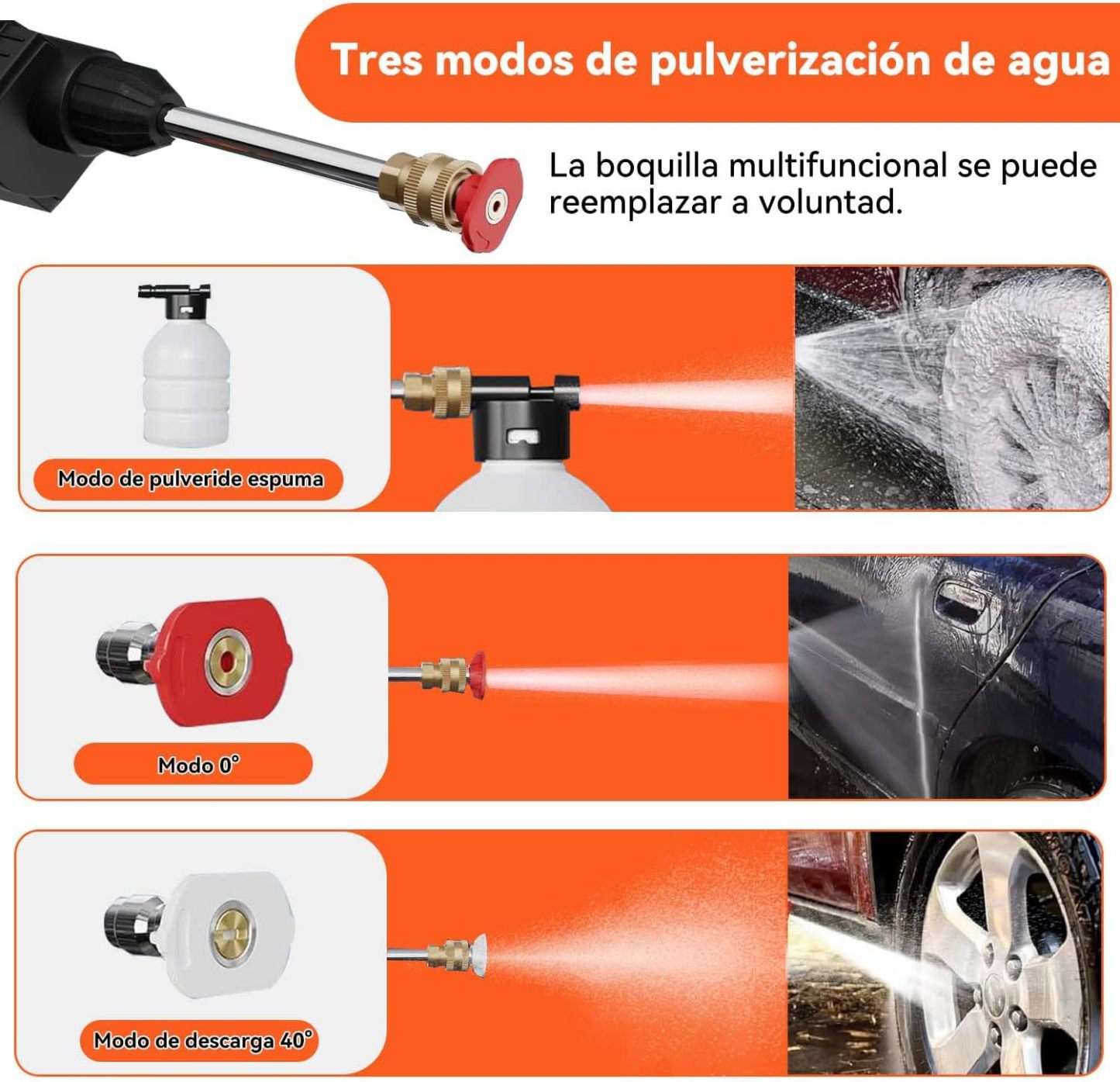 ACOVARK Hidrolavadora Inalámbrica Portátil con 2 Boquillas y Cañón de Espuma, Pistola para Hidrolavadora con Manguera de 5m, Alcance de 6-8 Metros, con Caja de Herramientas, para Pisos y Vehículos